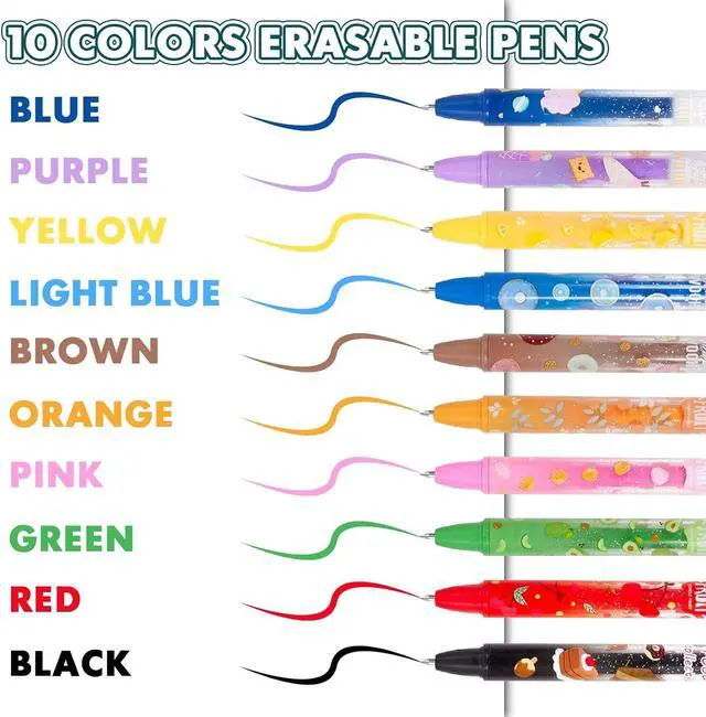 Alt view image 2 of 7 - Erasable Gel Pens, 10 Colors Retractable Cartoon Erasable Pens Clicker Fine Point 0.5 mm, Make Mistakes Disappear, Assorted Color Inks for Journaling Planner Drawing Writing Gifts
