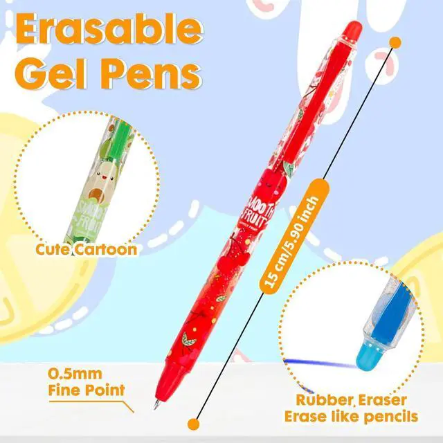 Alt view image 4 of 7 - Erasable Gel Pens, 10 Colors Retractable Cartoon Erasable Pens Clicker Fine Point 0.5 mm, Make Mistakes Disappear, Assorted Color Inks for Journaling Planner Drawing Writing Gifts