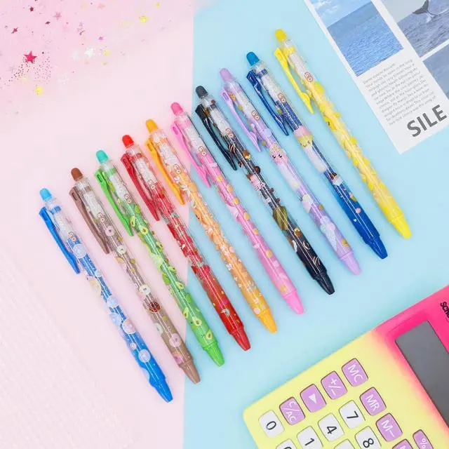 Alt view image 5 of 7 - Erasable Gel Pens, 10 Colors Retractable Cartoon Erasable Pens Clicker Fine Point 0.5 mm, Make Mistakes Disappear, Assorted Color Inks for Journaling Planner Drawing Writing Gifts