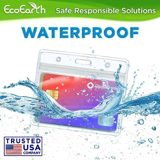 Alt view image 2 of 7 - ID Card, Name Tag, Badge Holders - 3.5x2.25, 5 PK, Horizontal Sealable | EcoEarth clear plastic identification card holders with soft edge and zipper seal, pre-punched holes for all lanyard clips