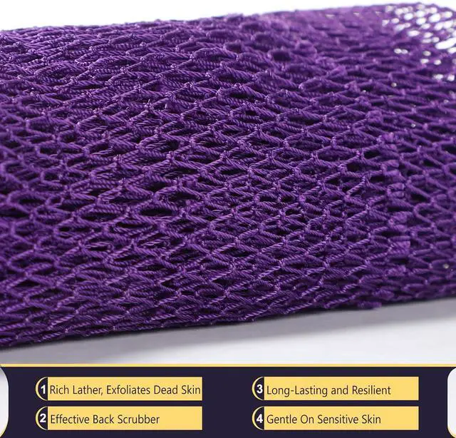Alt view image 2 of 7 - KINGMAS African Net Sponge, 2 Pieces Exfoliating Body Scrubber Bath Sponge | Authentic Nylon with Knots, Back Scrubber Washcloth for Shower, Body Care Bathing (Purple & Pink)