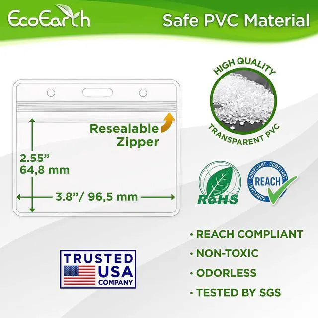 Alt view image 3 of 7 - ID Card, Name Tag, Badge Holders - 3.5x2.25, 5 PK, Horizontal Sealable | EcoEarth clear plastic identification card holders with soft edge and zipper seal, pre-punched holes for all lanyard clips