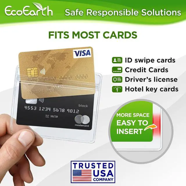 Alt view image 5 of 7 - ID Card, Name Tag, Badge Holders - 3.5x2.25, 5 PK, Horizontal Sealable | EcoEarth clear plastic identification card holders with soft edge and zipper seal, pre-punched holes for all lanyard clips