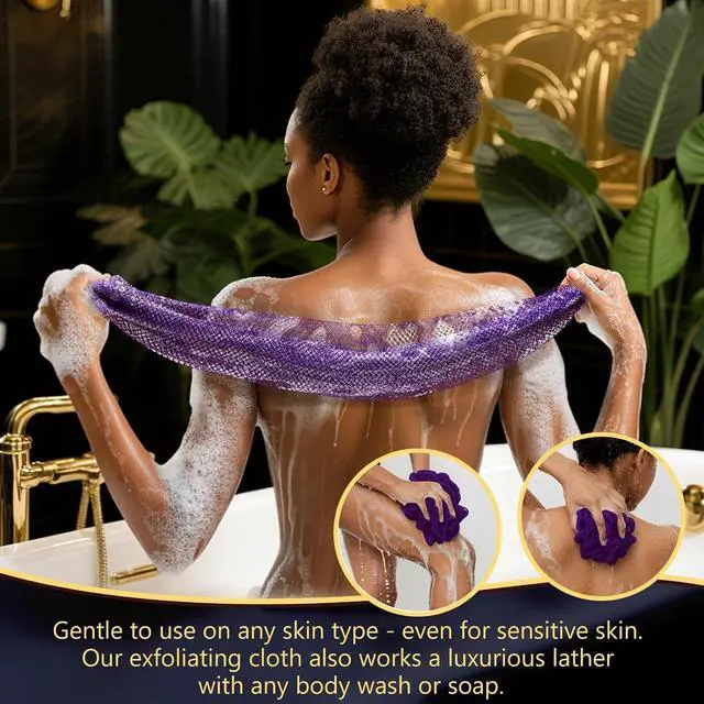 Alt view image 3 of 7 - KINGMAS African Net Sponge, 2 Pieces Exfoliating Body Scrubber Bath Sponge | Authentic Nylon with Knots, Back Scrubber Washcloth for Shower, Body Care Bathing (Purple & Pink)
