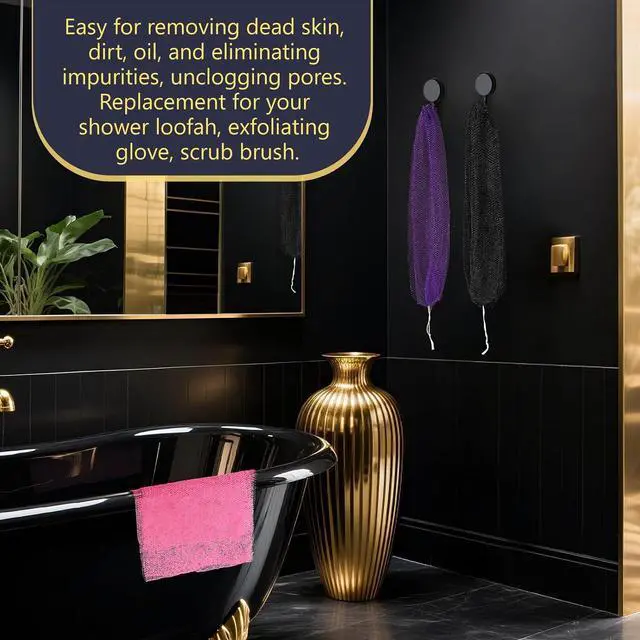 Alt view image 6 of 7 - KINGMAS African Net Sponge, 2 Pieces Exfoliating Body Scrubber Bath Sponge | Authentic Nylon with Knots, Back Scrubber Washcloth for Shower, Body Care Bathing (Purple & Pink)