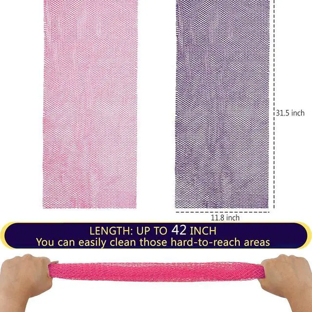 Alt view image 4 of 7 - KINGMAS African Net Sponge, 2 Pieces Exfoliating Body Scrubber Bath Sponge | Authentic Nylon with Knots, Back Scrubber Washcloth for Shower, Body Care Bathing (Purple & Pink)