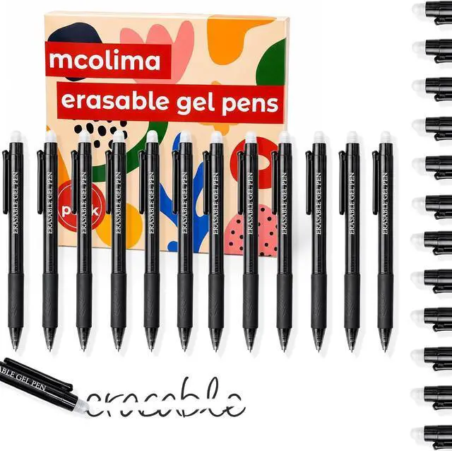 Main image of Black Erasable Gel Pens, 12 Pack Retractable Erasable Pens Soft Black Ink, 0.7mm Fine Point Quick Dry, Clicker Pens for Note Taking, Work, Crossword Puzzles, School Office Supplies