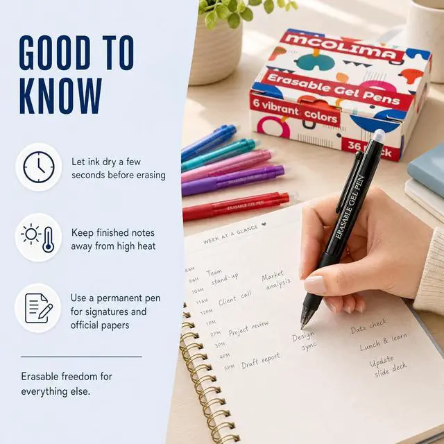 Alt view image 4 of 6 - Black Erasable Gel Pens, 12 Pack Retractable Erasable Pens Soft Black Ink, 0.7mm Fine Point Quick Dry, Clicker Pens for Note Taking, Work, Crossword Puzzles, School Office Supplies