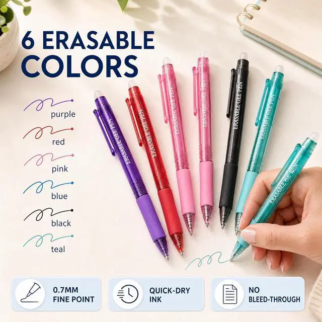 Alt view image 6 of 6 - Black Erasable Gel Pens, 12 Pack Retractable Erasable Pens Soft Black Ink, 0.7mm Fine Point Quick Dry, Clicker Pens for Note Taking, Work, Crossword Puzzles, School Office Supplies