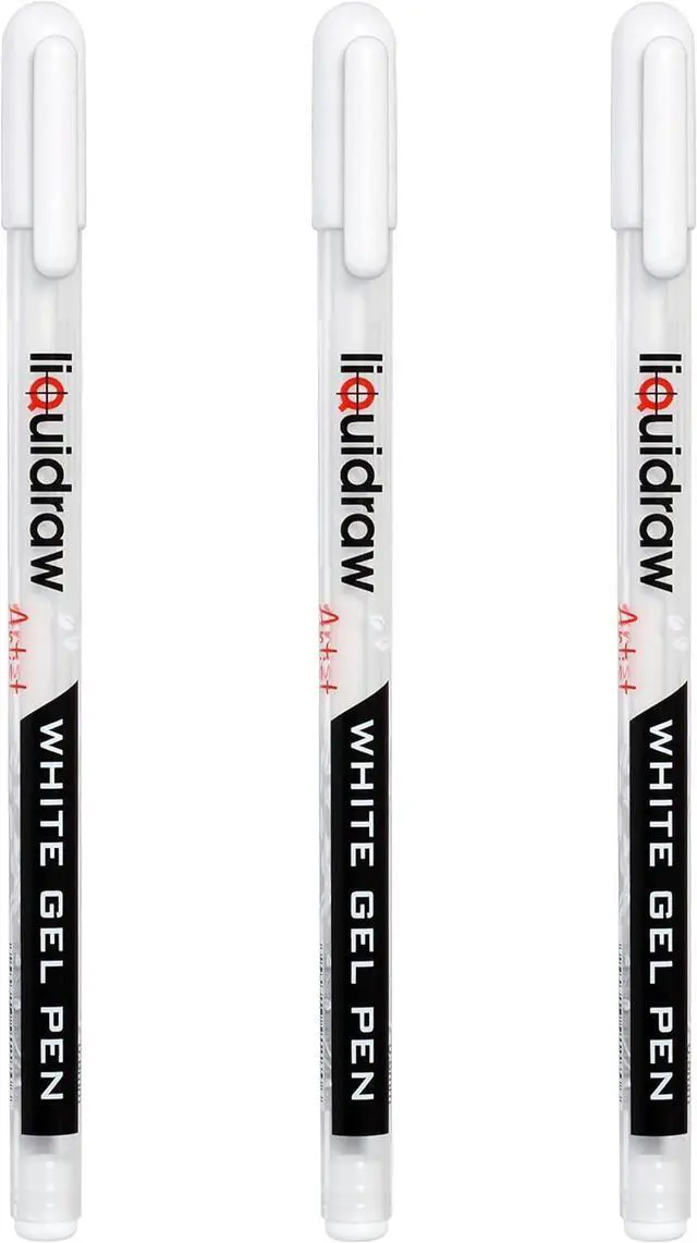 Main image of Liquidraw White Gel Pens - Set of 3 | 0.8 mm Fine Point Gel Pen For Artists | Ideal for Highlighting, Coloring, Drawing, Writing & Sketching | Ideal For Writing On Black Paper | Must-Have Art Supplies