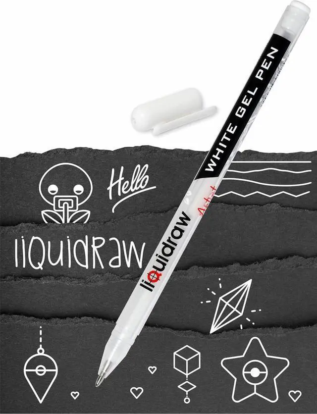 Alt view image 2 of 7 - Liquidraw White Gel Pens - Set of 3 | 0.8 mm Fine Point Gel Pen For Artists | Ideal for Highlighting, Coloring, Drawing, Writing & Sketching | Ideal For Writing On Black Paper | Must-Have Art Supplies