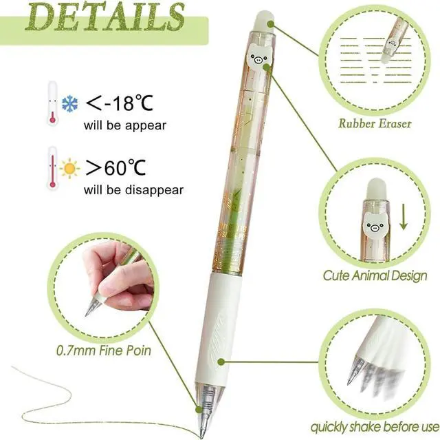 Alt view image 4 of 7 - 12PCS Cute Glitter Erasable Gel Pens, Multicolor Fine Point 0.7mm | Retractable, for Journaling, Drawing, Note Taking