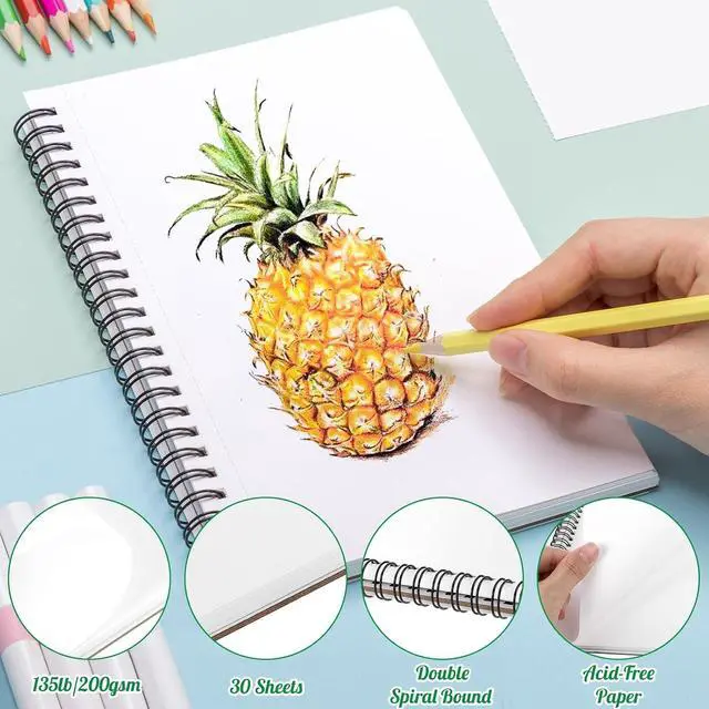 Alt view image 2 of 7 - 5.5 × 8.5 Inch Marker Paper Pad, 30 Sheets, 200gsm, Double-Sided | Bleedproof Acid-Free Paper, Smooth Surface, Spiral Bound, Tear-Off Pages, Works with Alcohol Markers, Pens & Acrylics