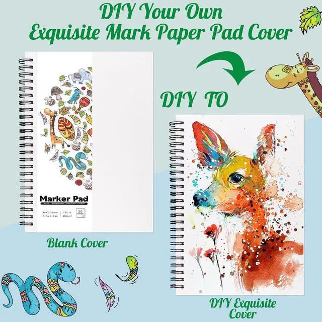 Alt view image 3 of 7 - 5.5 × 8.5 Inch Marker Paper Pad, 30 Sheets, 200gsm, Double-Sided | Bleedproof Acid-Free Paper, Smooth Surface, Spiral Bound, Tear-Off Pages, Works with Alcohol Markers, Pens & Acrylics