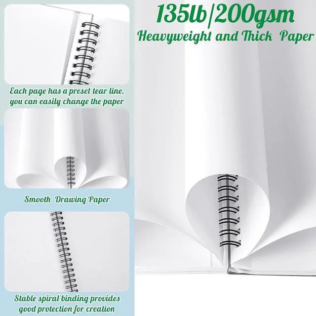 Alt view image 4 of 7 - 5.5 × 8.5 Inch Marker Paper Pad, 30 Sheets, 200gsm, Double-Sided | Bleedproof Acid-Free Paper, Smooth Surface, Spiral Bound, Tear-Off Pages, Works with Alcohol Markers, Pens & Acrylics