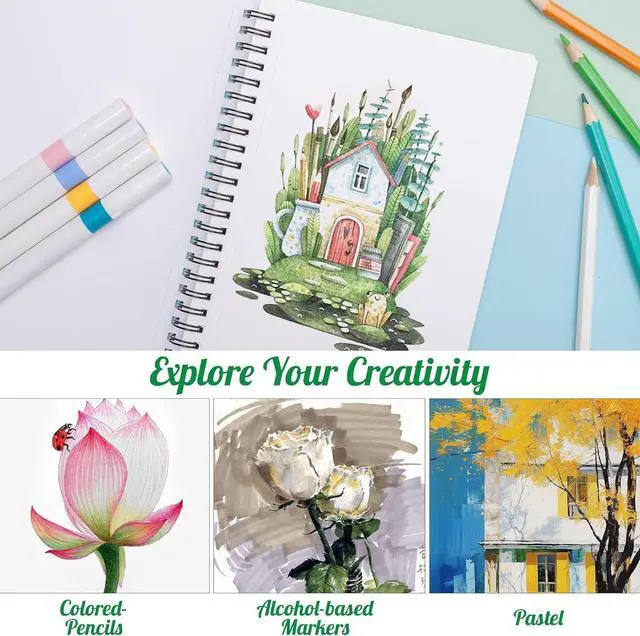 Alt view image 6 of 7 - 5.5 × 8.5 Inch Marker Paper Pad, 30 Sheets, 200gsm, Double-Sided | Bleedproof Acid-Free Paper, Smooth Surface, Spiral Bound, Tear-Off Pages, Works with Alcohol Markers, Pens & Acrylics