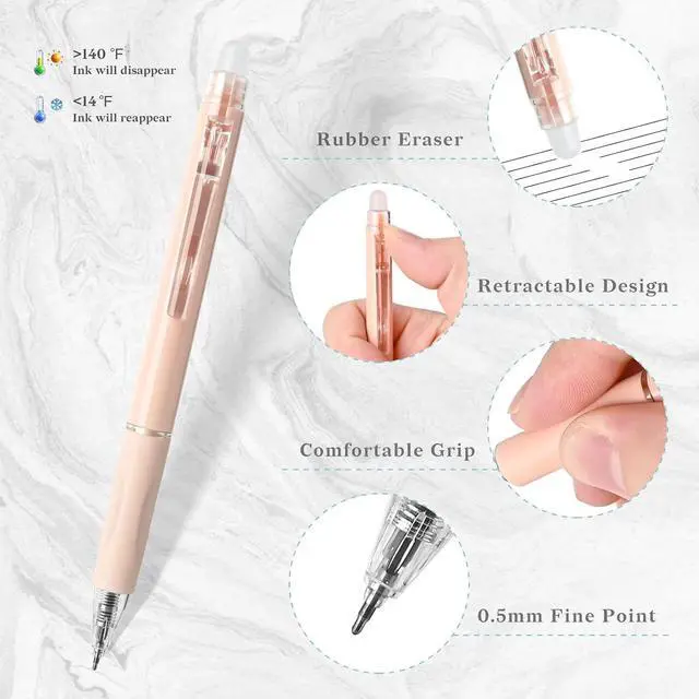 Alt view image 3 of 7 - Temiary 10 Pcs Retractable Erasable Gel Pens, Black Ink Fine Point 0.5 mm | Make Mistakes Disappear, Smooth Writing Gel Pen with Eraser for Journaling Note Taking Marking Planner Crossword Puzzles