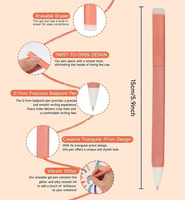 Alt view image 2 of 7 - 6 Colors Erasable Glitter Gel Pen Remove Without Leaving a Trace | 0.7mm Ballpoint Pen Tip Shimmer Sparkle Pens Rotary Design Glitter Gel Pen for Adult Coloring, Journaling & Art Crafts