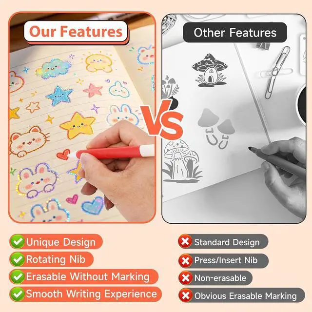 Alt view image 5 of 7 - 6 Colors Erasable Glitter Gel Pen Remove Without Leaving a Trace | 0.7mm Ballpoint Pen Tip Shimmer Sparkle Pens Rotary Design Glitter Gel Pen for Adult Coloring, Journaling & Art Crafts