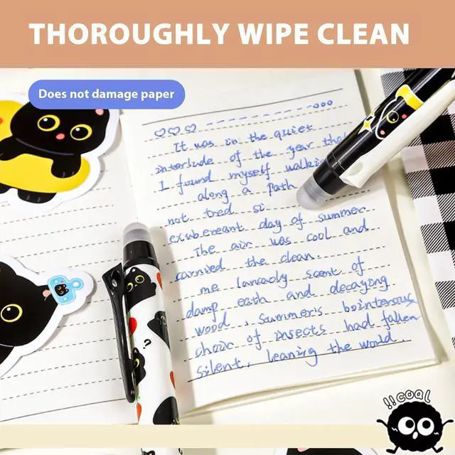 Alt view image 5 of 7 - 12Pcs Black Cute Cat Erasable Pens, 0.5mm Blue Ink Retractable Gel Pens | Cute Cat Design with Smooth Writing, Ideal for Office, School, Journaling and Gifts for Cat Lovers