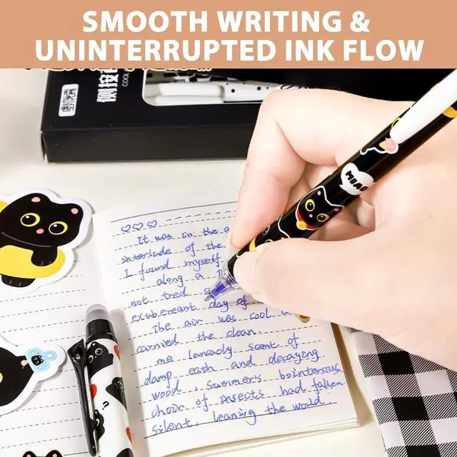 Alt view image 7 of 7 - 12Pcs Black Cute Cat Erasable Pens, 0.5mm Blue Ink Retractable Gel Pens | Cute Cat Design with Smooth Writing, Ideal for Office, School, Journaling and Gifts for Cat Lovers