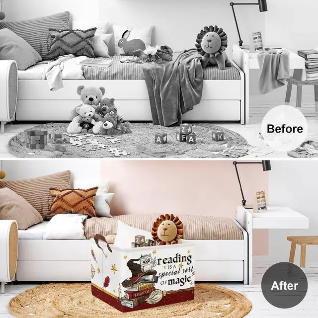 Alt view image 2 of 7 - Clastyle Magic Nursery Decor Baby Gift Basket Kid Large Book Potter Basket | Rectangle Dirty Clothes Book Gift Toy Organizer Nursery Bin, Playroom Bedroom Bathroom, Broomstick Wand Owl Brown Red Hat