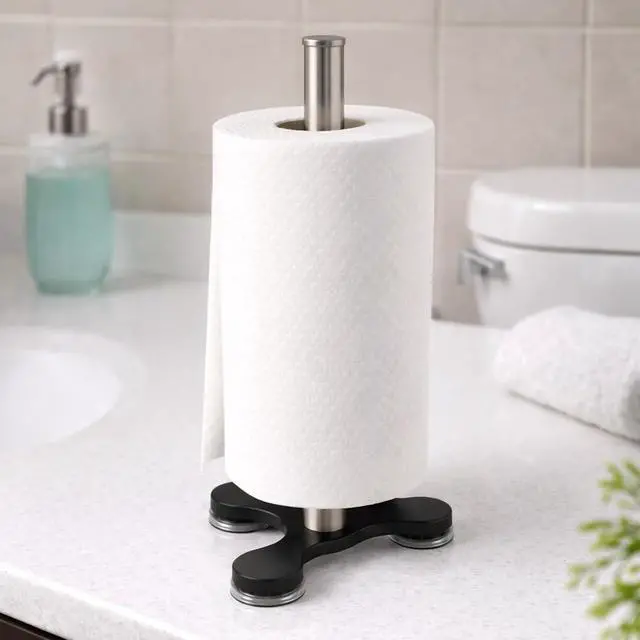 Alt view image 5 of 7 - Stainless Steel Suction Cup Paper Towel Holder Kitchen Bathroom Spare Toilet Paper Holder with Nonslip Stable Super Suction Grip Base Countertop (Black Base)