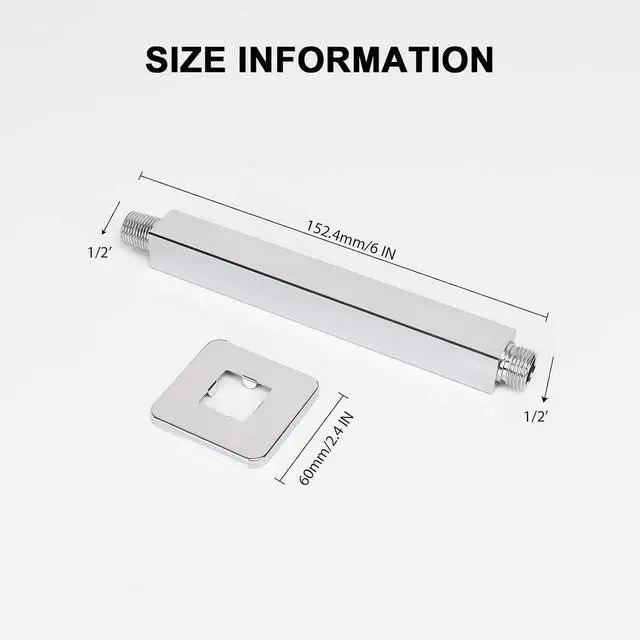 Alt view image 2 of 7 - NearMoon Ceiling Mounted Shower Arm with Flange, Universal Connection 1/2 NPT Straight Square Arm for Fixed Rain Shower Head, Made of Thicken Stainless Steel (6 Inch, Chrome)