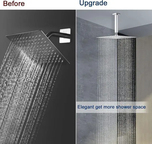Alt view image 5 of 7 - NearMoon Ceiling Mounted Shower Arm with Flange, Universal Connection 1/2 NPT Straight Square Arm for Fixed Rain Shower Head, Made of Thicken Stainless Steel (6 Inch, Chrome)