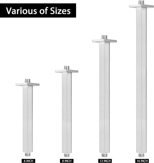 Alt view image 7 of 7 - NearMoon Ceiling Mounted Shower Arm with Flange, Universal Connection 1/2 NPT Straight Square Arm for Fixed Rain Shower Head, Made of Thicken Stainless Steel (6 Inch, Chrome)