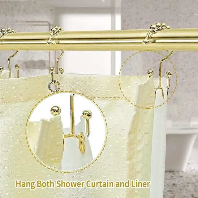 Alt view image 2 of 6 - TOPROD Shower Curtain Hooks Rings Shower Curtain Hangers for Bathroom Hooks | Gold,Stainless Steel,Rust Proof ,Durable,Free Gliding, Kitchen, Wardrobe,Set of 12