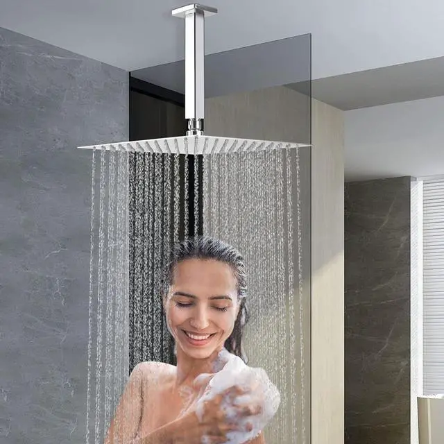 Alt view image 6 of 7 - NearMoon Ceiling Mounted Shower Arm with Flange, Universal Connection 1/2 NPT Straight Square Arm for Fixed Rain Shower Head, Made of Thicken Stainless Steel (6 Inch, Chrome)