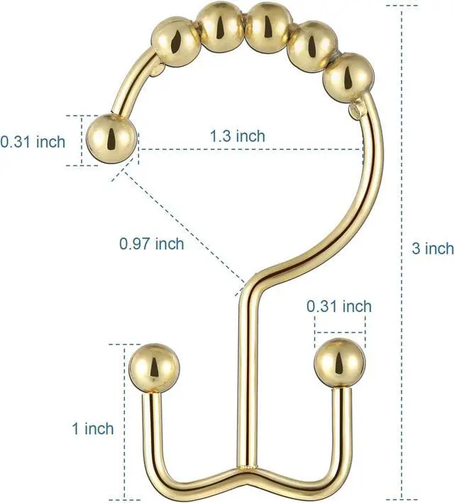 Alt view image 5 of 6 - TOPROD Shower Curtain Hooks Rings Shower Curtain Hangers for Bathroom Hooks | Gold,Stainless Steel,Rust Proof ,Durable,Free Gliding, Kitchen, Wardrobe,Set of 12