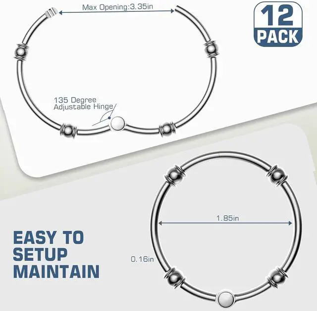 Alt view image 6 of 7 - Shower Curtain Rings, Rust-Resistant Metal Curtain Hooks for Bathroom, Glide Smoothly on Curtain Rod, Loose Leaf Rings Set of 12, Zinc Alloy Nickel
