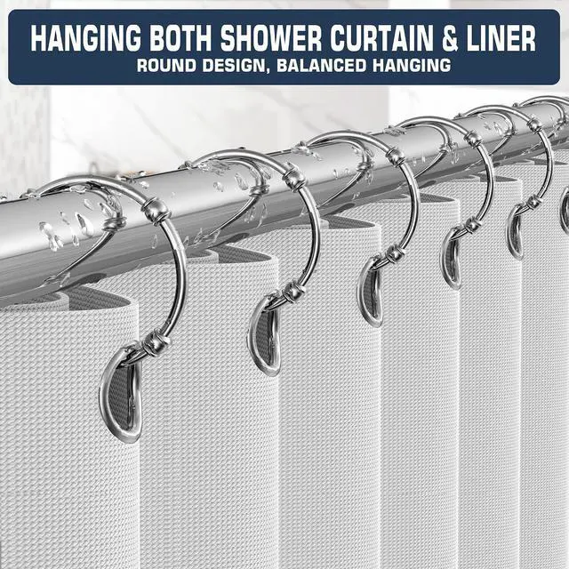 Alt view image 5 of 7 - Shower Curtain Rings, Rust-Resistant Metal Curtain Hooks for Bathroom, Glide Smoothly on Curtain Rod, Loose Leaf Rings Set of 12, Zinc Alloy Nickel