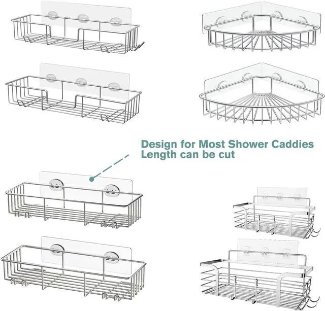 Alt view image 2 of 6 - 4PCS Shower Caddy Adhesive Sticker Replacement Hook for Corner Shower Caddy Bathroom Rack Shelf Soap Dish Basket Wall Hanging Hook with Strong Sticky, No Drilling