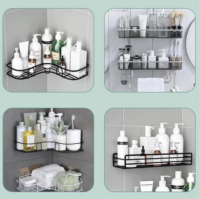 Alt view image 5 of 6 - 4PCS Shower Caddy Adhesive Sticker Replacement Hook for Corner Shower Caddy Bathroom Rack Shelf Soap Dish Basket Wall Hanging Hook with Strong Sticky, No Drilling