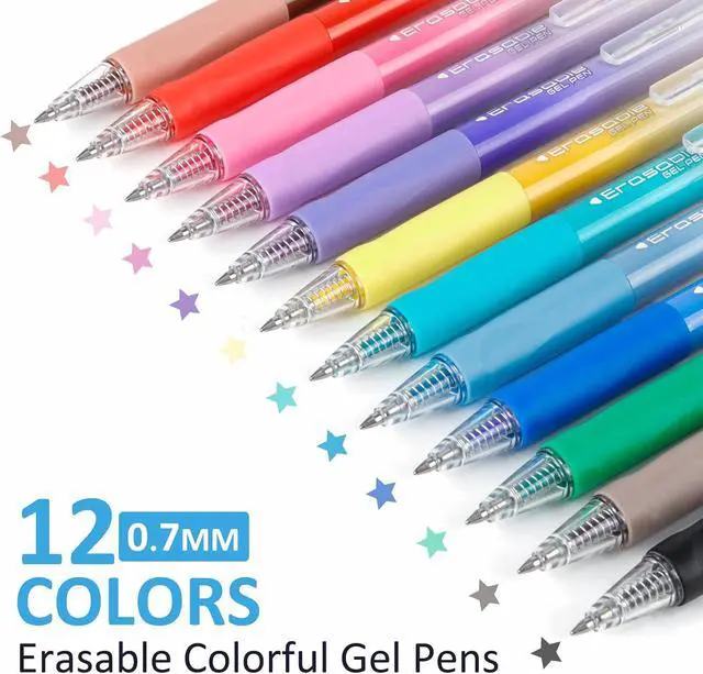Alt view image 3 of 7 - Solati 12 Colors Erasable Gel Pens, Fine Point 0.7mm Colored Erasable Pens | Make Mistakes Disappear, Assorted Color Inks for Writing, Journaling, Taking Notes, School Office Home (12colors)