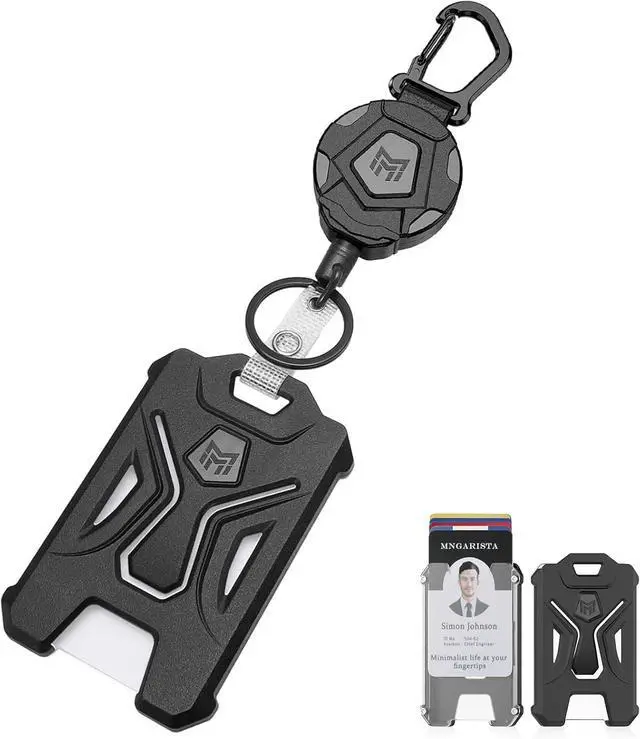 Main image of MNGARISTA Retractable Badge Holder,Heavy Duty Carabiner Clip Keychain Badge Reel,Tactical ID Card Key Holder with 31.5" Retractable, Black