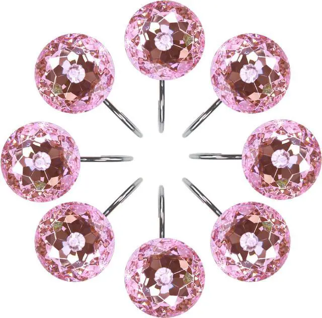 Alt view image 2 of 7 - TOAOB 12pcs Pink Shower Curtain Hooks Rings Rust Proof Stainless Steel for Bathroom Curtains Rod Diamonds Rhinestone Decorative Round for Bathroom Curtain Shower Rod Accessories