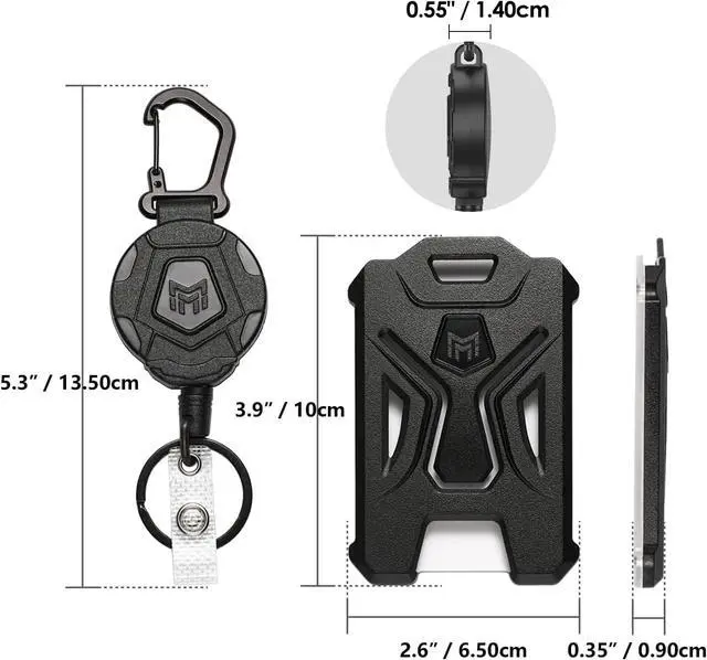 Alt view image 7 of 7 - MNGARISTA Retractable Badge Holder,Heavy Duty Carabiner Clip Keychain Badge Reel,Tactical ID Card Key Holder with 31.5" Retractable, Black