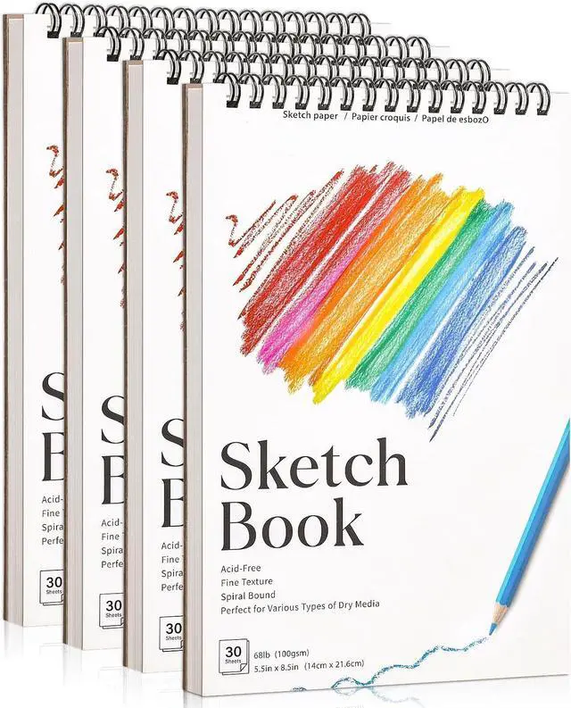 Main image of 4 Pack Small Sketch Books for Kids, 5.5 × 8.5 in Spiral Bound, 100gsm Paper | Acid-Free 68lb Paper, Spiral Design, for Pencils Charcoal & Crayons, Ideal for Travel Sketching& Back To School Gifts