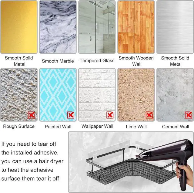 Alt view image 5 of 7 - Shower Caddy Adhesive Replacement Pads, Waterproof Wall Mount Tape 4 Pack | 40LB Waterproof Nano Adhesive Replacement Pads for Shower Caddies. Strong Hold, No Drilling, Fits Most Wall Mounted Shelves