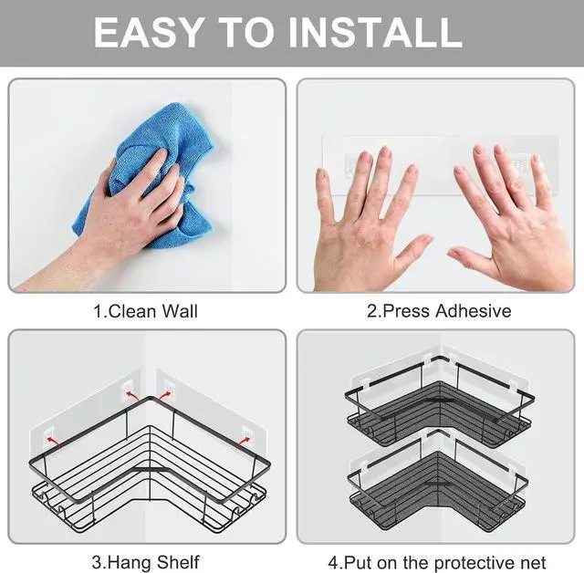 Alt view image 6 of 7 - Shower Caddy Adhesive Replacement Pads, Waterproof Wall Mount Tape 4 Pack | 40LB Waterproof Nano Adhesive Replacement Pads for Shower Caddies. Strong Hold, No Drilling, Fits Most Wall Mounted Shelves