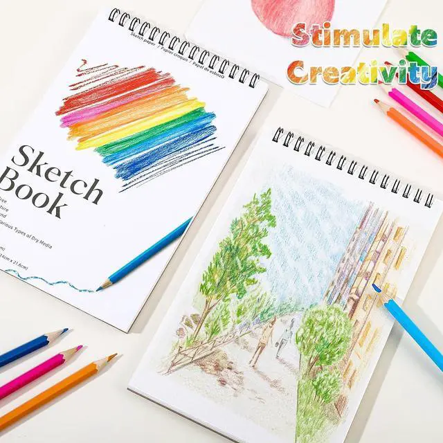 Alt view image 7 of 7 - 4 Pack Small Sketch Books for Kids, 5.5 × 8.5 in Spiral Bound, 100gsm Paper | Acid-Free 68lb Paper, Spiral Design, for Pencils Charcoal & Crayons, Ideal for Travel Sketching& Back To School Gifts