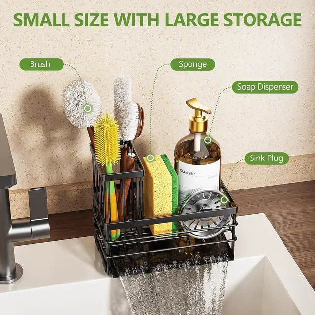 Alt view image 5 of 7 - Cisily Sink Caddy Sponge Holder for Kitchen with Brush Holder and Stainless Steel Self Drain Tray, Rustproof Kitchen Sink Organizer for Sponge, Soap Dispenser Storage Accessories
