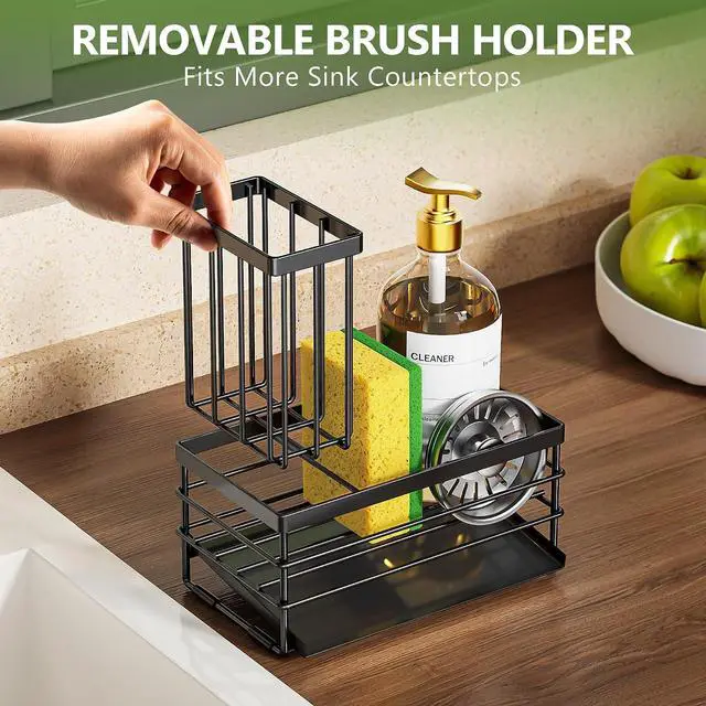 Alt view image 6 of 7 - Cisily Sink Caddy Sponge Holder for Kitchen with Brush Holder and Stainless Steel Self Drain Tray, Rustproof Kitchen Sink Organizer for Sponge, Soap Dispenser Storage Accessories