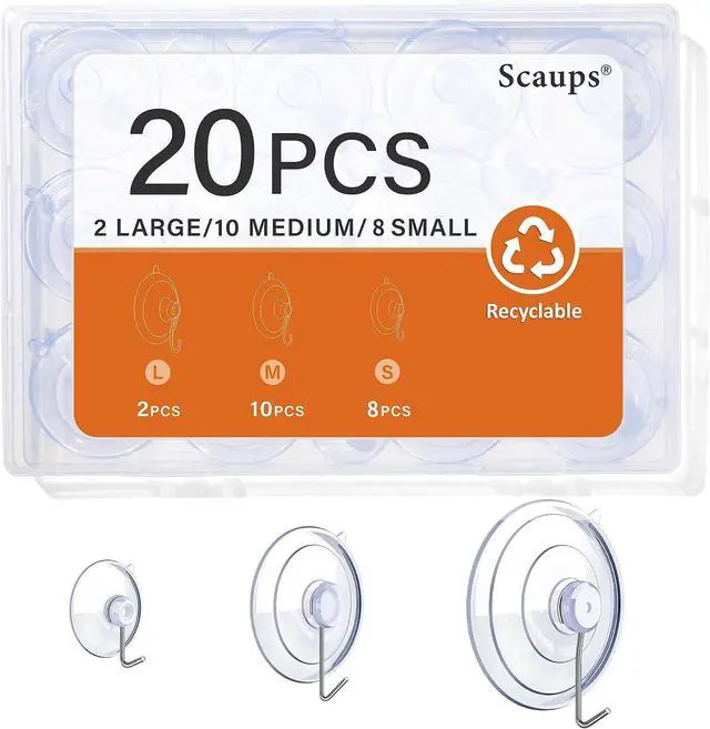 Main image of 20PCS Suction Cup Hooks, 2.5Inch, 1.77Inch, 1Inch Suction Cups with Metal Hooks Removable, Suitable for Glass, Windows, Bathrooms, Kitchens, Tiles, Shower Cubicles