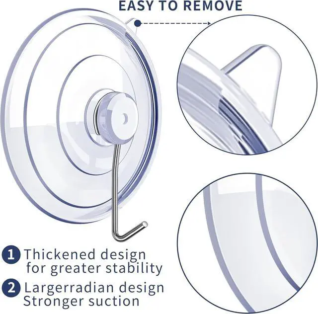 Alt view image 3 of 6 - 20PCS Suction Cup Hooks, 2.5Inch, 1.77Inch, 1Inch Suction Cups with Metal Hooks Removable, Suitable for Glass, Windows, Bathrooms, Kitchens, Tiles, Shower Cubicles