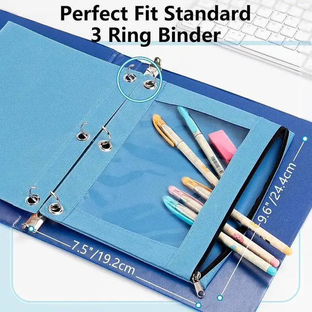 Alt view image 2 of 7 - Forvencer Pencil Pouch for 3 Ring Binder, Large Pencil Case Pouch Binder | Zipper Pencil Pouch Pencil Bag with 3 Reinforced Grommets, Pen Bag, Clear Window Pencil Case, Binder Pencil Pouch Box, Black